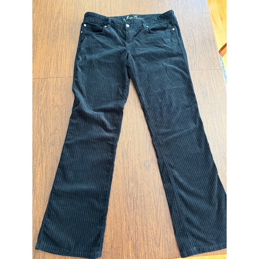 Juicy Couture Black Corduroy Pinstripe Pants Size 32 Vintage Y2K low raise Flare